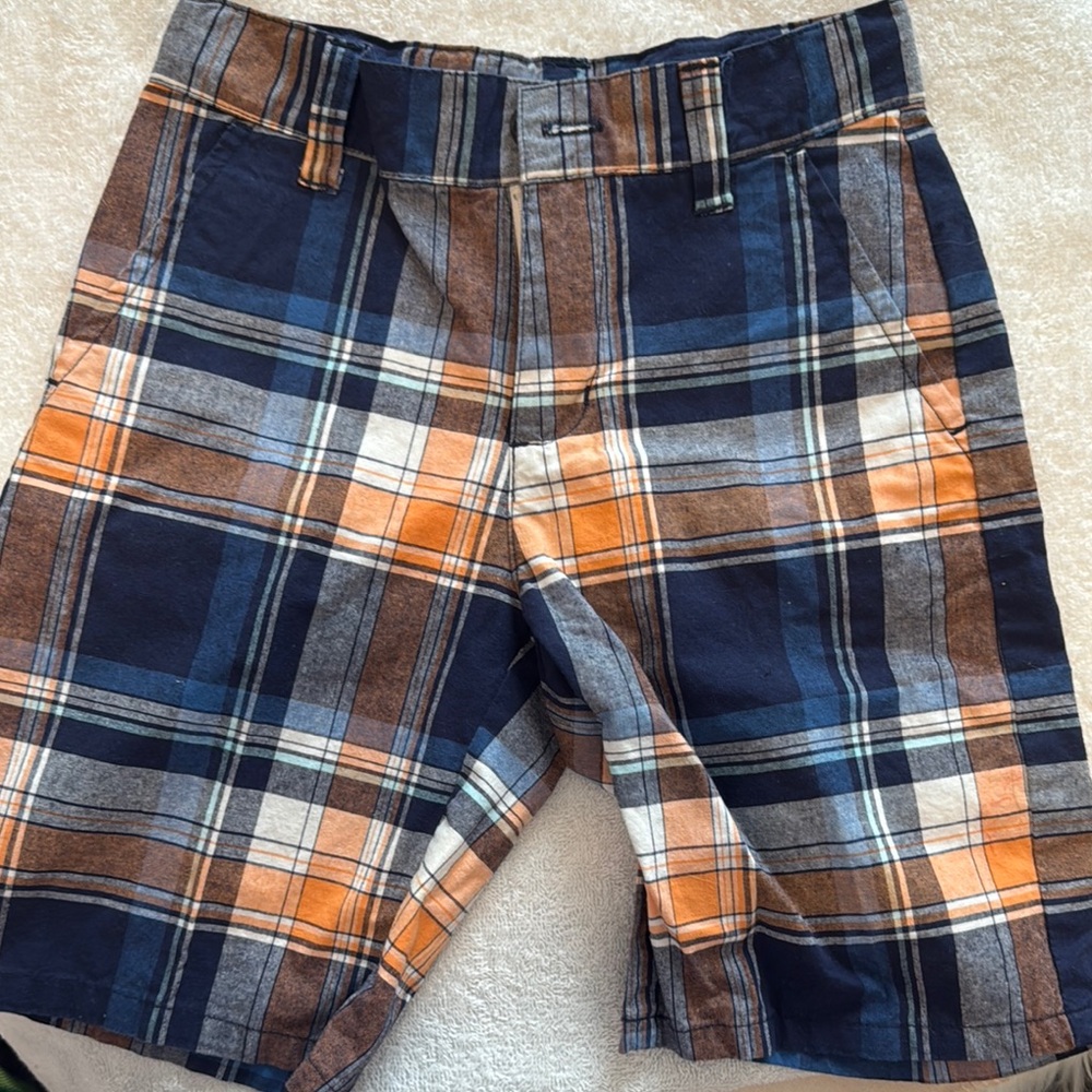 Janie and Jack Blue and Orange Plaid Shorts